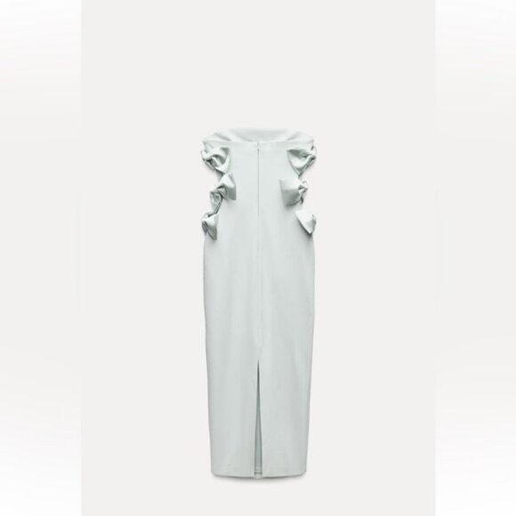 ZARA SATIN EFFECT BOW MIDI DRESS - Picture 5 of 7